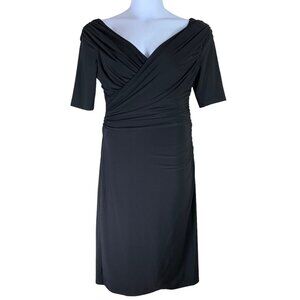 Lauren Ralph Lauren Size 8 Dress Black V Neck Slim Fit Knee Length Short Sleeved